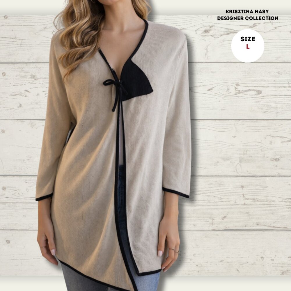 Krisztina Nasy Designer Knit Top – Beige & Black | Size Large